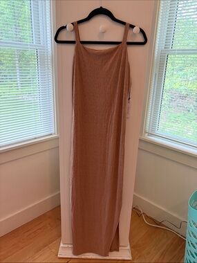 Sleeveless Maxi Slip Dress in Tan